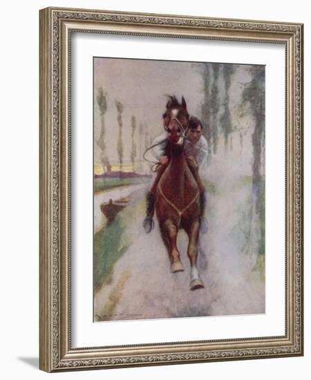 "He Bent over His Horse's Head, Petting and Carressing Him"-Arthur C. Michael-Framed Giclee Print
