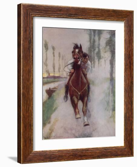 "He Bent over His Horse's Head, Petting and Carressing Him"-Arthur C. Michael-Framed Giclee Print