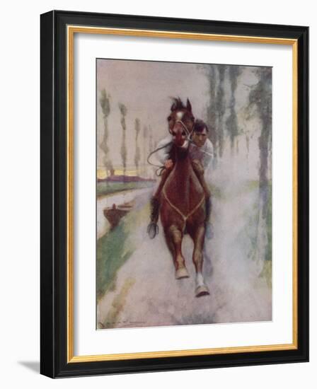 "He Bent over His Horse's Head, Petting and Carressing Him"-Arthur C. Michael-Framed Giclee Print