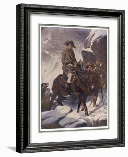 He Crosses the Snow-Covered Saint-Bernard Pass into Italy on Horseback 1800-Paul Hippolyte Delaroche-Framed Art Print