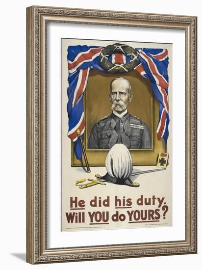 He Did His Duty. Will You Do Yours ?' a British Recruitment Poster-null-Framed Giclee Print