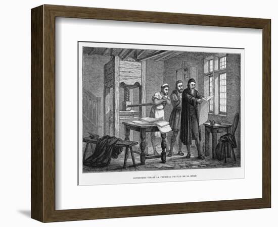 He Inspects the First Sheet of His Bible-null-Framed Photographic Print