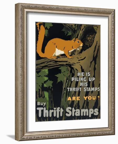 He is Piling Up His Thrift Stamps - Are You?-null-Framed Giclee Print