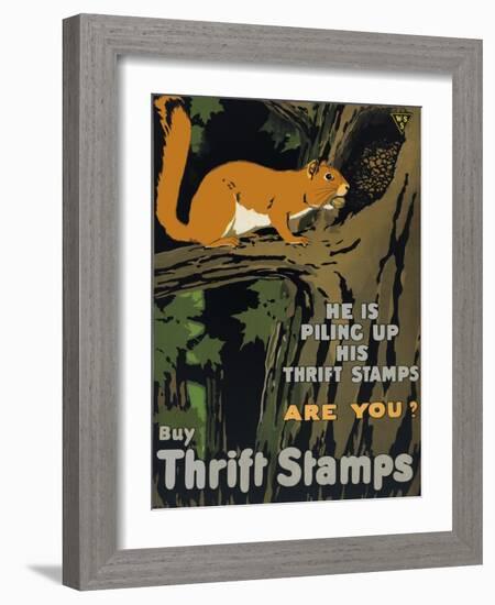 He is Piling Up His Thrift Stamps - Are You?-null-Framed Giclee Print