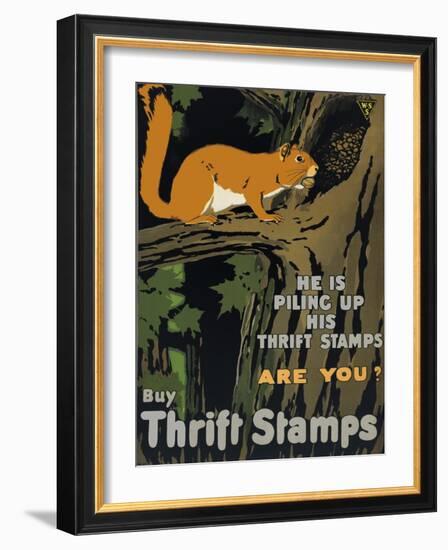 He is Piling Up His Thrift Stamps - Are You?-null-Framed Giclee Print