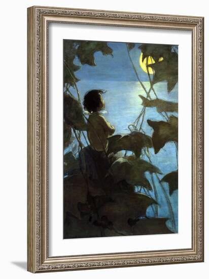 He Looked Up at the Broad Yellow Moon and Thought That She Looked at Him-Jesse Willcox Smith-Framed Art Print