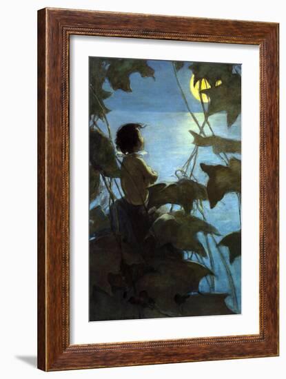 He Looked Up at the Broad Yellow Moon and Thought That She Looked at Him-Jesse Willcox Smith-Framed Art Print