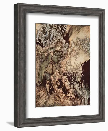 'He Played Until the Room Was Entirely Filled with Gnomes', Pub. 1917-Arthur Rackham-Framed Giclee Print