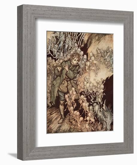 'He Played Until the Room Was Entirely Filled with Gnomes', Pub. 1917-Arthur Rackham-Framed Giclee Print