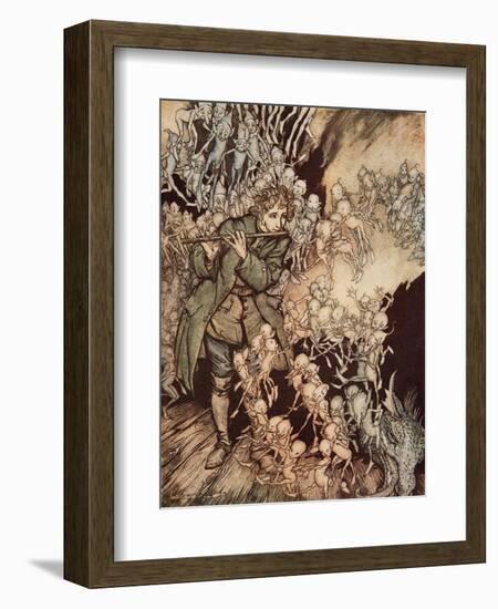 'He Played Until the Room Was Entirely Filled with Gnomes', Pub. 1917-Arthur Rackham-Framed Giclee Print
