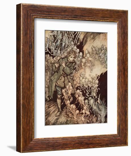 'He Played Until the Room Was Entirely Filled with Gnomes', Pub. 1917-Arthur Rackham-Framed Giclee Print