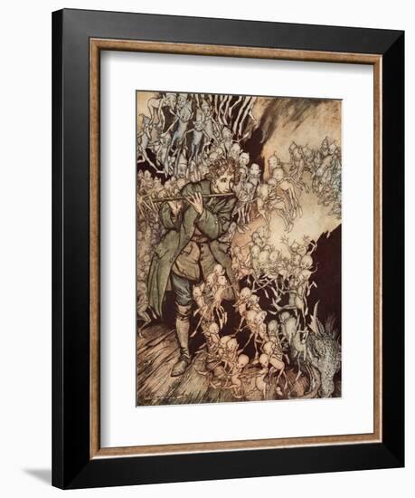 'He Played Until the Room Was Entirely Filled with Gnomes', Pub. 1917-Arthur Rackham-Framed Giclee Print