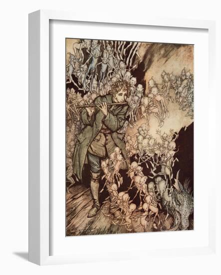 'He Played Until the Room Was Entirely Filled with Gnomes', Pub. 1917-Arthur Rackham-Framed Giclee Print