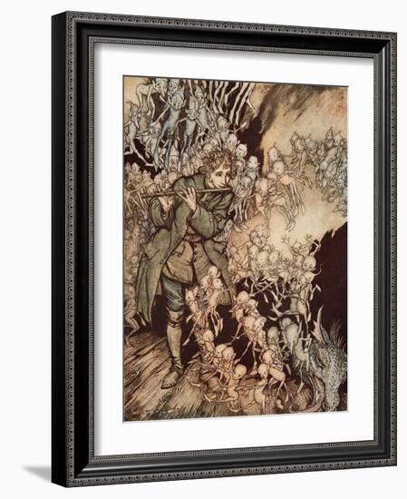 'He Played Until the Room Was Entirely Filled with Gnomes', Pub. 1917-Arthur Rackham-Framed Giclee Print