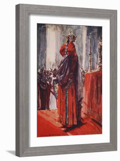 He Reached the Altar Where the Crown Lay: Lifting it He Placed it Upon His Head-Arthur C. Michael-Framed Giclee Print