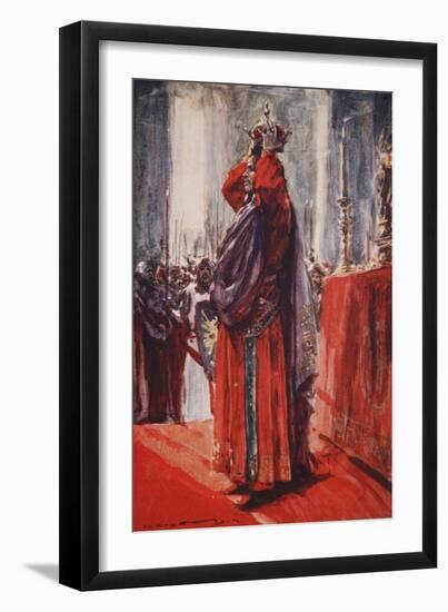 He Reached the Altar Where the Crown Lay: Lifting it He Placed it Upon His Head-Arthur C. Michael-Framed Giclee Print