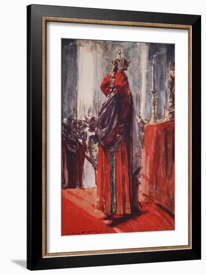 He Reached the Altar Where the Crown Lay: Lifting it He Placed it Upon His Head-Arthur C. Michael-Framed Giclee Print