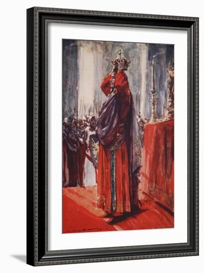 He Reached the Altar Where the Crown Lay: Lifting it He Placed it Upon His Head-Arthur C. Michael-Framed Giclee Print