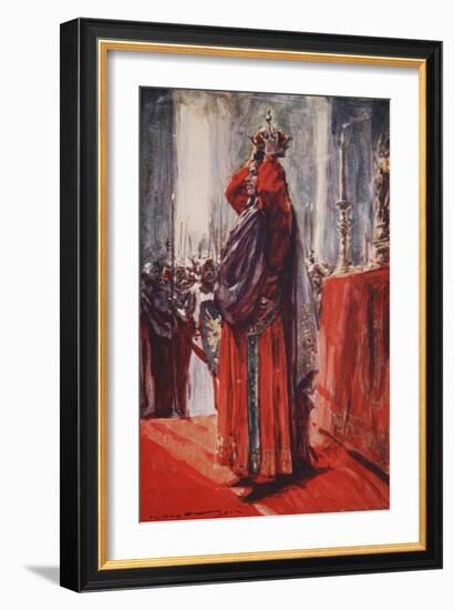 He Reached the Altar Where the Crown Lay: Lifting it He Placed it Upon His Head-Arthur C. Michael-Framed Giclee Print