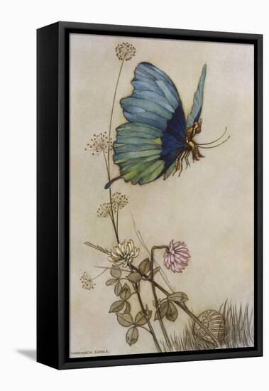 He Rides on the Back of a Butterfly-Warwick Goble-Framed Premier Image Canvas