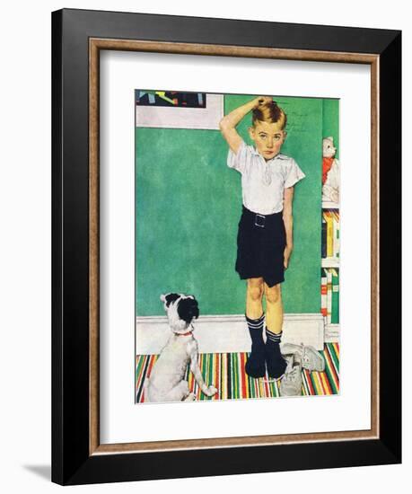 He’s Going to Be Taller Than Dad (or Boy Measuring Himself on Wall)-Norman Rockwell-Framed Giclee Print