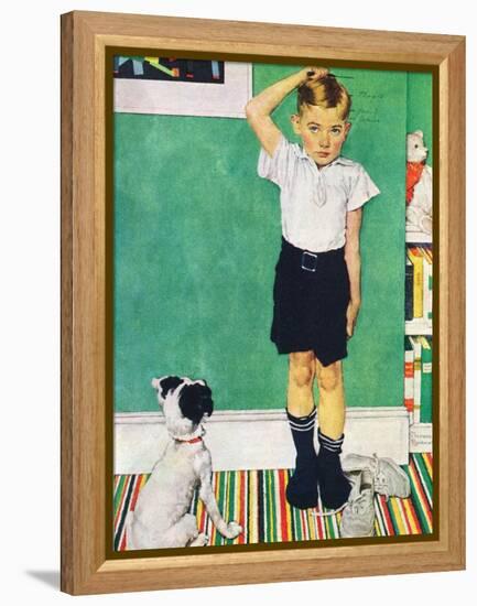 He’s Going to Be Taller Than Dad (or Boy Measuring Himself on Wall)-Norman Rockwell-Framed Premier Image Canvas