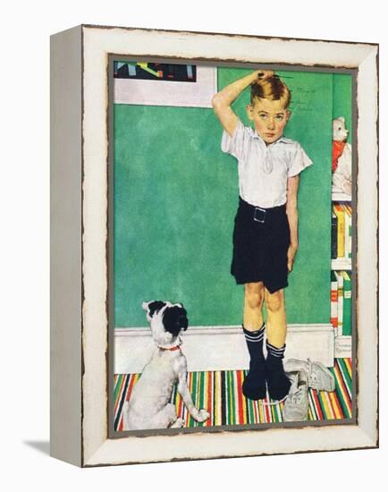 He’s Going to Be Taller Than Dad (or Boy Measuring Himself on Wall)-Norman Rockwell-Framed Premier Image Canvas