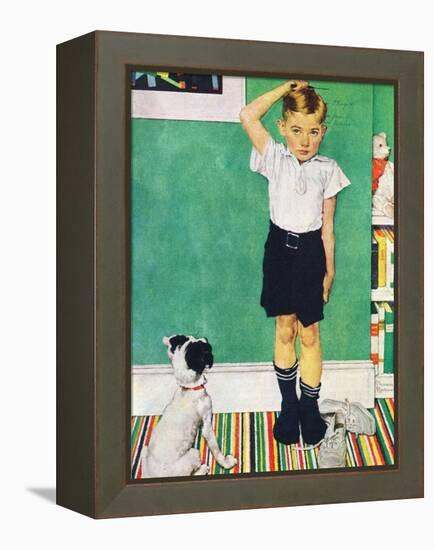 He’s Going to Be Taller Than Dad (or Boy Measuring Himself on Wall)-Norman Rockwell-Framed Premier Image Canvas