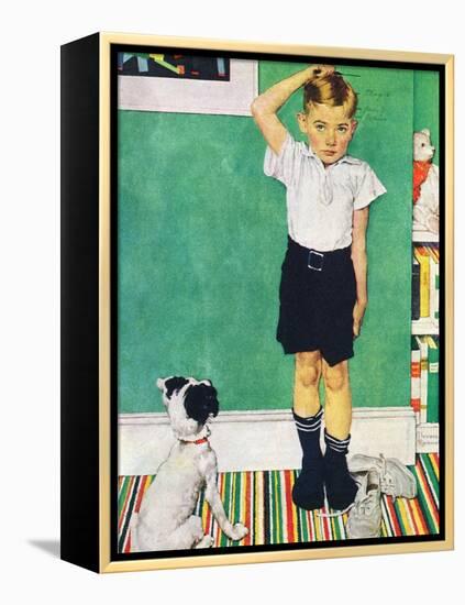 He’s Going to Be Taller Than Dad (or Boy Measuring Himself on Wall)-Norman Rockwell-Framed Premier Image Canvas