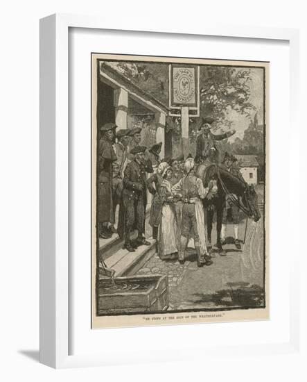 "He Stops at the Sign of the Weathervane"-Howard Pyle-Framed Giclee Print