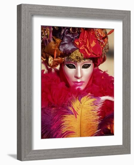 Head and Shoulders Portrait of a Person Dressed in Carnival Mask and Costume, Veneto, Italy-Lee Frost-Framed Photographic Print