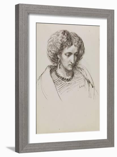 Head and Shoulders Portrait Sketch of Woman with Eyes Downcast, 19Th Century (Pen, Ink)-John Brett-Framed Giclee Print