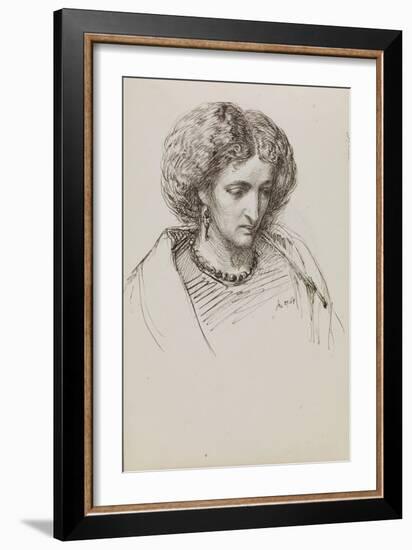 Head and Shoulders Portrait Sketch of Woman with Eyes Downcast, 19Th Century (Pen, Ink)-John Brett-Framed Giclee Print