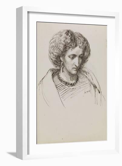 Head and Shoulders Portrait Sketch of Woman with Eyes Downcast, 19Th Century (Pen, Ink)-John Brett-Framed Giclee Print