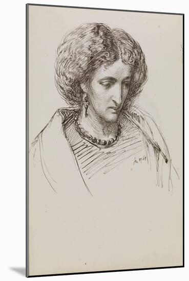 Head and Shoulders Portrait Sketch of Woman with Eyes Downcast, 19Th Century (Pen, Ink)-John Brett-Mounted Giclee Print