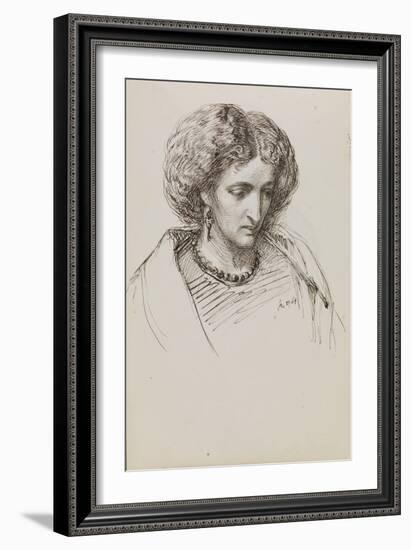 Head and Shoulders Portrait Sketch of Woman with Eyes Downcast, 19Th Century (Pen, Ink)-John Brett-Framed Giclee Print