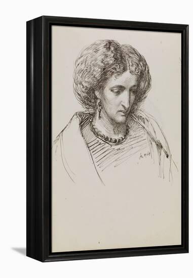 Head and Shoulders Portrait Sketch of Woman with Eyes Downcast, 19Th Century (Pen, Ink)-John Brett-Framed Premier Image Canvas