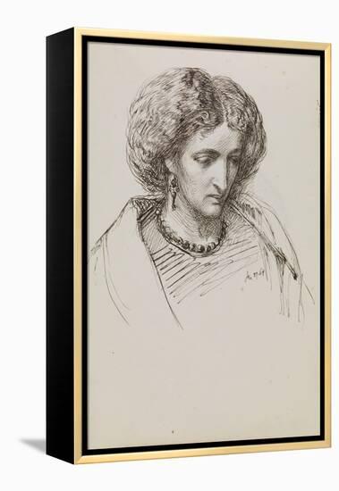 Head and Shoulders Portrait Sketch of Woman with Eyes Downcast, 19Th Century (Pen, Ink)-John Brett-Framed Premier Image Canvas