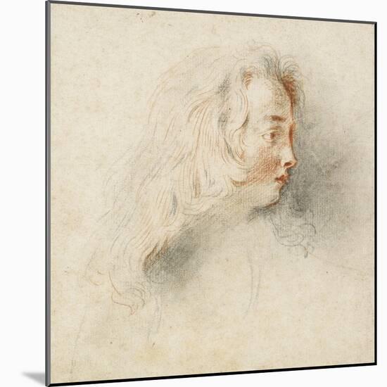 Head of a Boy in Profile (Black & Red Chalk on Stained Off-White Paper)-Jean Antoine Watteau-Mounted Giclee Print