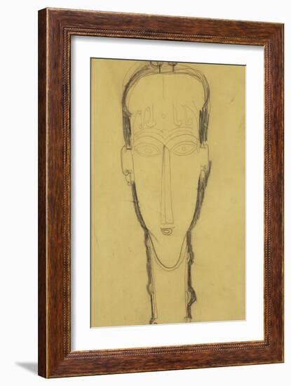 Head of a Caryatid in a Head Dress, 1911-Amedeo Modigliani-Framed Giclee Print