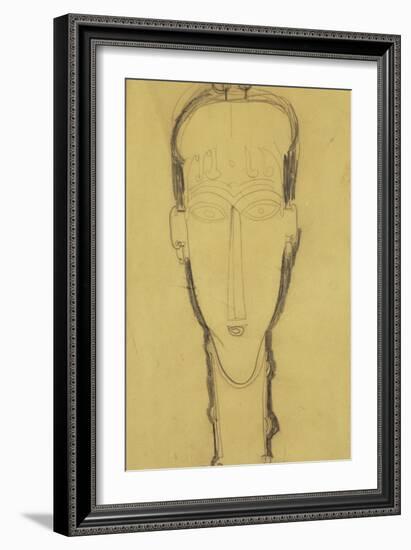 Head of a Caryatid in a Head Dress, 1911-Amedeo Modigliani-Framed Giclee Print