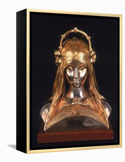 Head of a Girl, 1900 (Bronze, Silver and Parcel Gilt)-Alphonse Mucha-Framed Premier Image Canvas