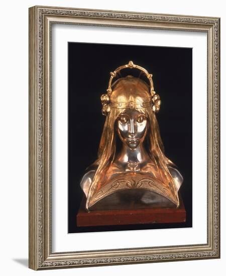 Head of a Girl, 1900 (Bronze, Silver and Parcel Gilt)-Alphonse Mucha-Framed Giclee Print