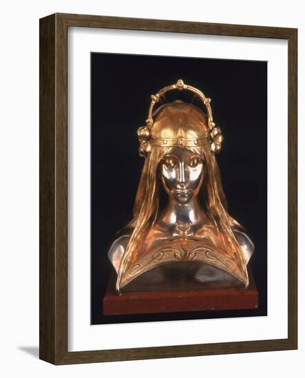 Head of a Girl, 1900 (Bronze, Silver and Parcel Gilt)-Alphonse Mucha-Framed Giclee Print