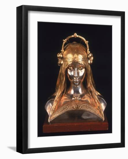 Head of a Girl, 1900 (Bronze, Silver and Parcel Gilt)-Alphonse Mucha-Framed Giclee Print