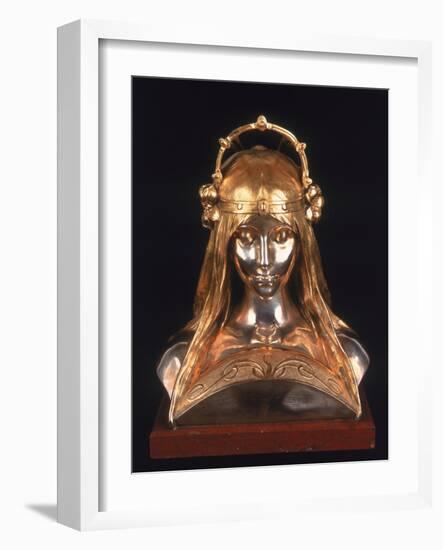 Head of a Girl, 1900 (Bronze, Silver and Parcel Gilt)-Alphonse Mucha-Framed Giclee Print