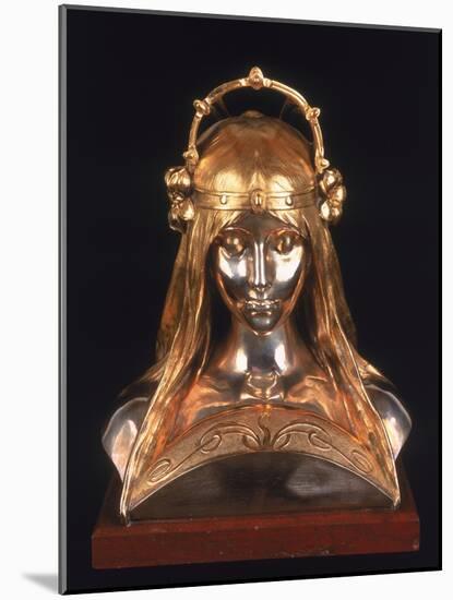 Head of a Girl, 1900 (Bronze, Silver and Parcel Gilt)-Alphonse Mucha-Mounted Giclee Print