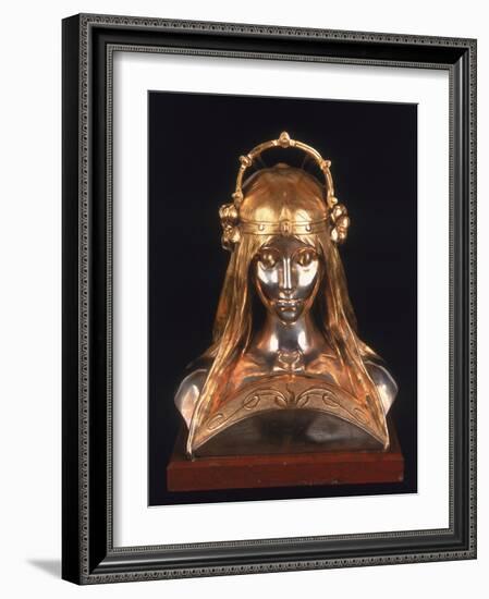 Head of a Girl, 1900 (Bronze, Silver and Parcel Gilt)-Alphonse Mucha-Framed Giclee Print