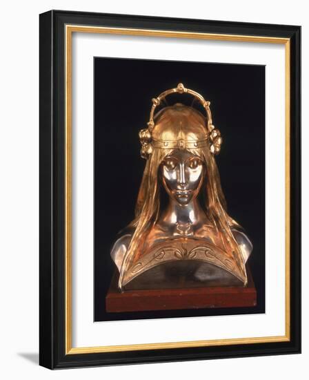 Head of a Girl, 1900 (Bronze, Silver and Parcel Gilt)-Alphonse Mucha-Framed Giclee Print