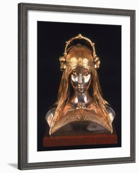 Head of a Girl, 1900 (Bronze, Silver and Parcel Gilt)-Alphonse Mucha-Framed Giclee Print